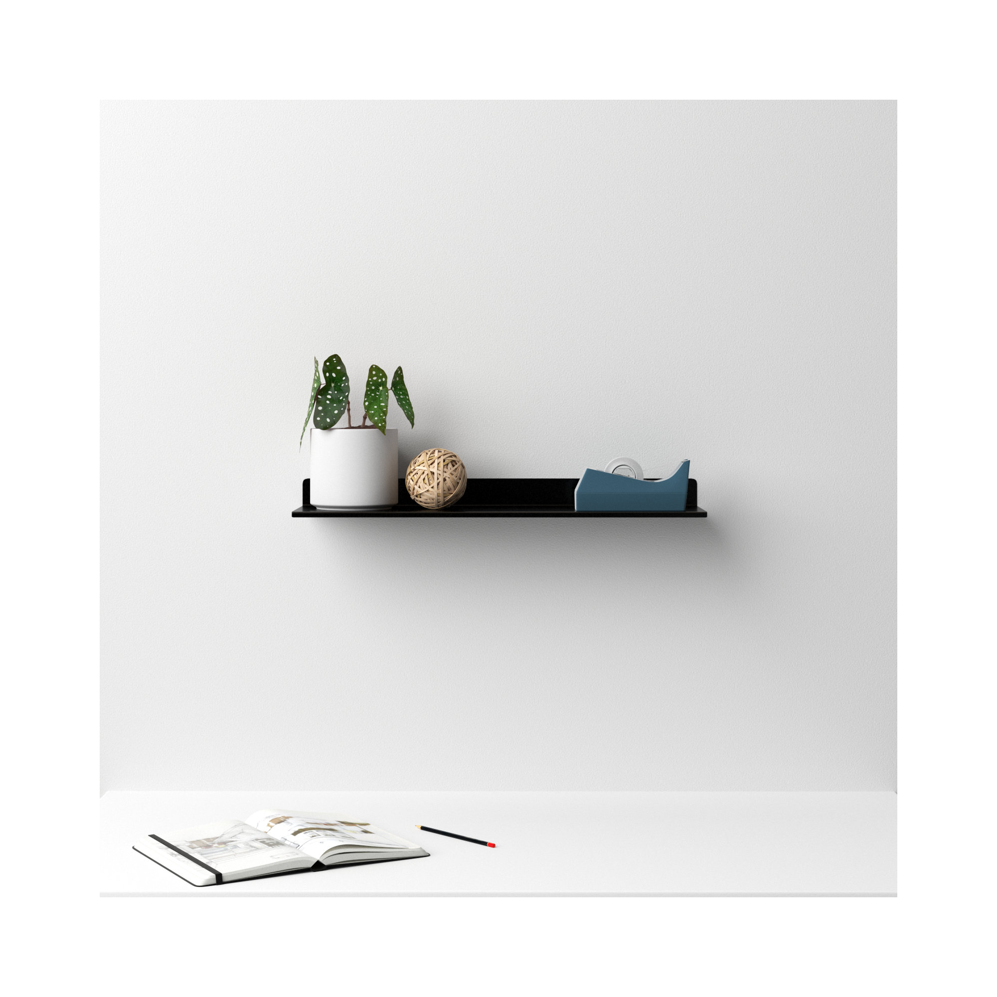Maja Metal Wall Mounted Floating Display Shelf, Black, 2" H x 24" W x 6" D