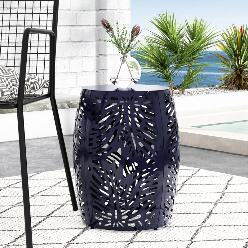 Table élégante en métal moderne - bleu marine, motif de coupe en fer, l 16,54 po x P 16,54 po H, sans assemblage, côté bleu marine, prêt à décorer