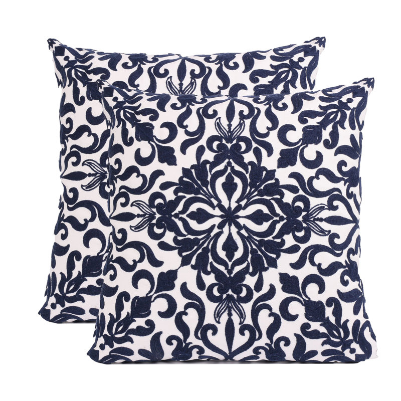 Floral Cotton Throw Pillow, Navy, 20" x 20"