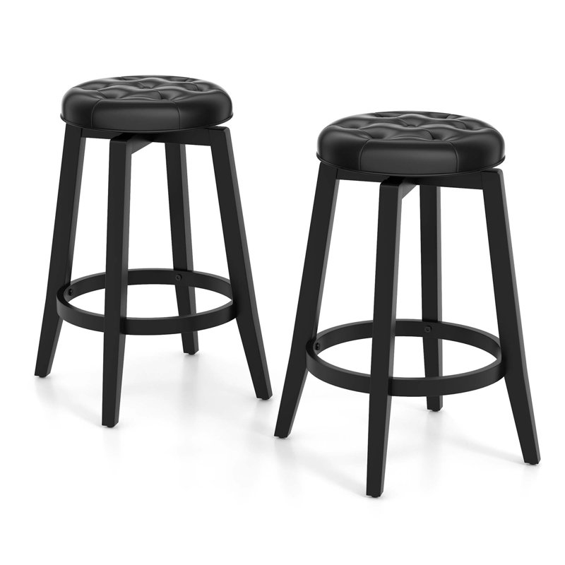 Nickolette Swivel Upholstered Counter Stool with Solid Wood Frame, Counter Stool (26” Seat Height), Black