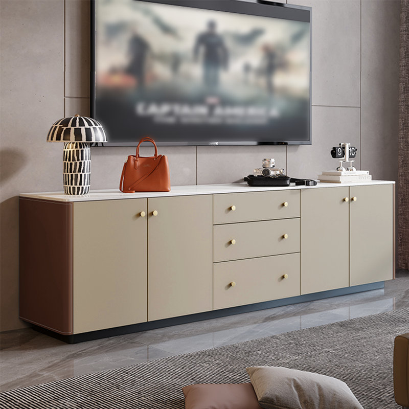 Meuble télé haut de gamme léger et luxueux, 86.61", Brun / Beige