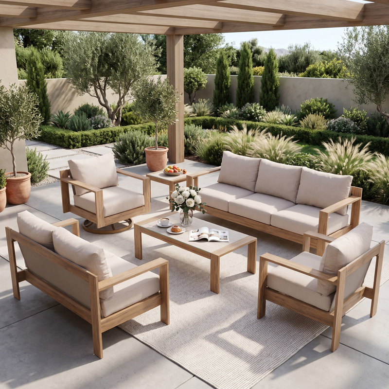 Ensemble de conversation avec coussins Dorota, 6 pièces: table, chaise 1, chaise 2, causeuse, ta