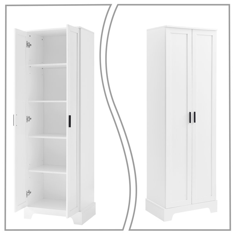 Tall Freestanding Storage Bathroom with high quality MDF board, Adjustable and Fixed Shelves, White