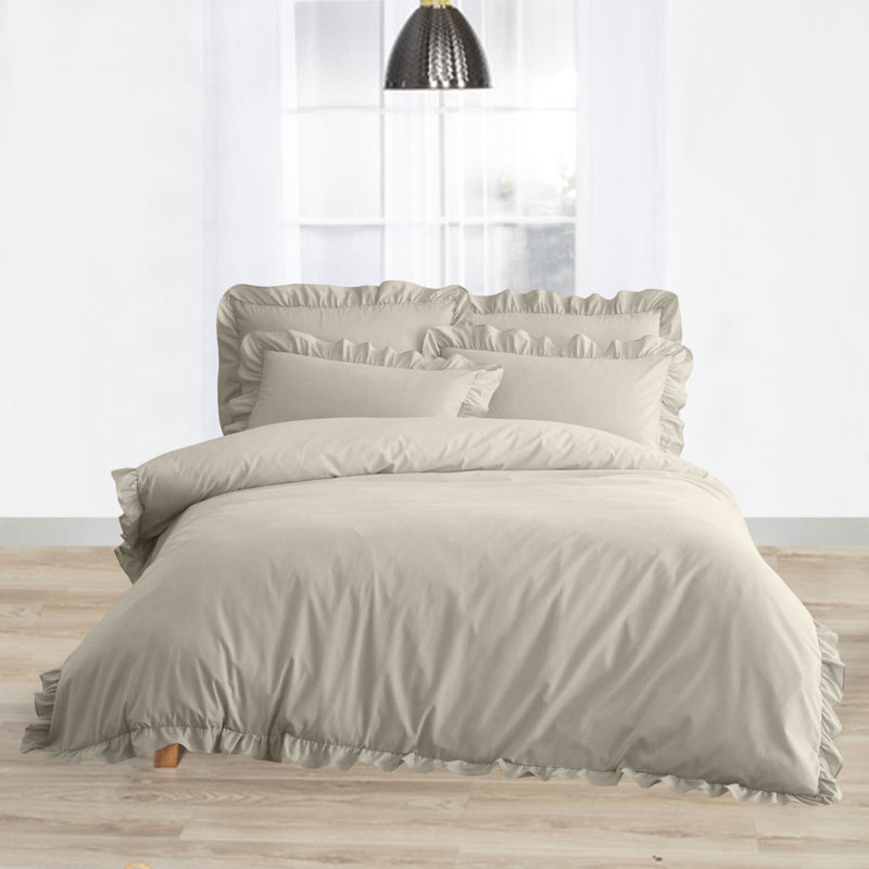 Ensemble de 3 taies décoratives en coton Delara , Housse de couette pour grand lit + 2 taies décora, Ivoire ivoire