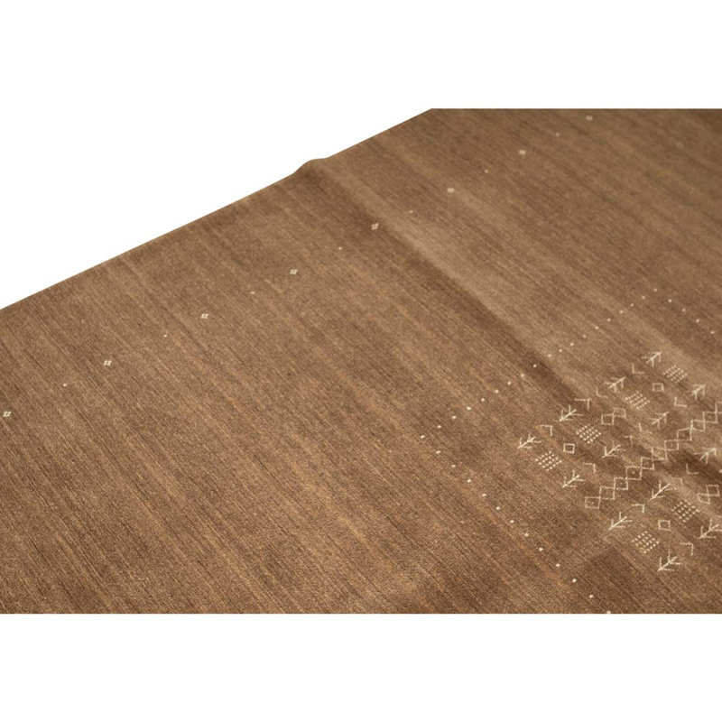 Tapis brun / beige en laine noué à la main de conception unique 5 pi 9 po x 8 pi 9 po