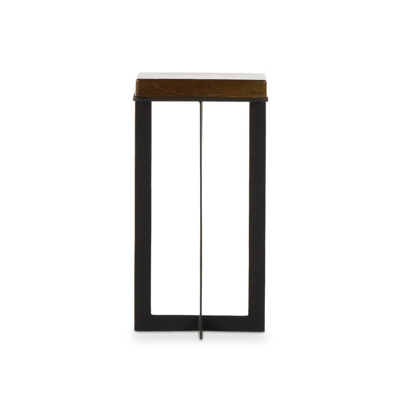 Amber Cast Glass Top Square End Table with Black Cross Legs