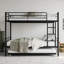 Metal Twin Bunk Bed with Pull-Out Trundle Sleeper, Matte Black with Ladder and Full-Length Guardrail