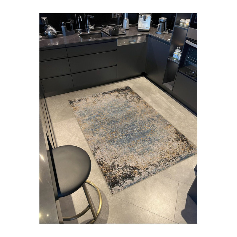 Tapis décoratif abstrait à motif abstrait lavable à la machine, Carré 3 pi 3 po