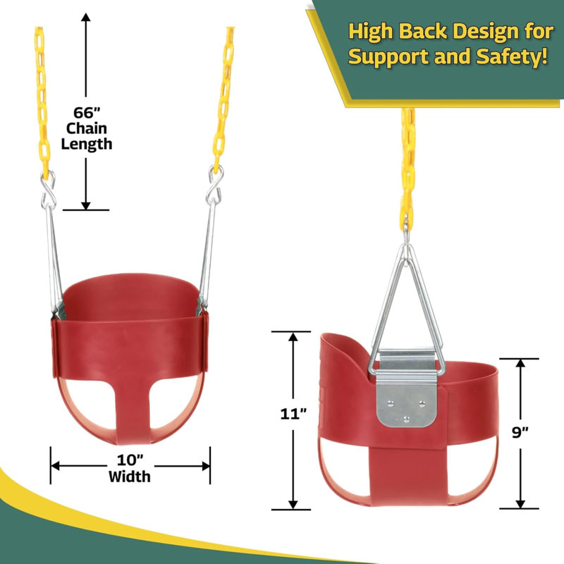 Balancelle pour tout-petit à haut dossier | Chaînes enduites entièrement assemblées | Accessoire de balançoire rouge