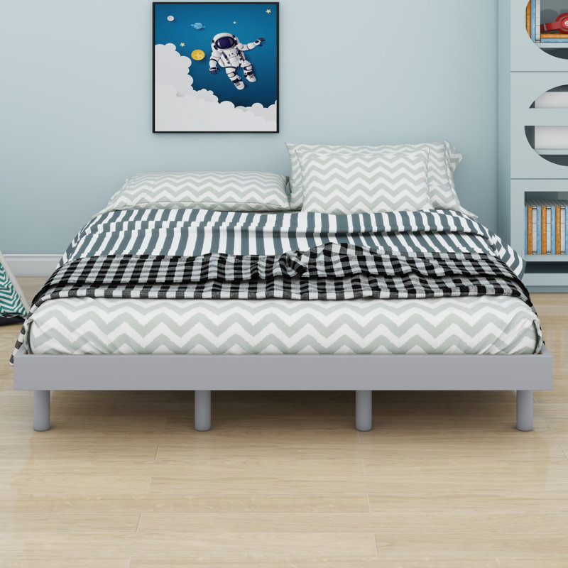 Cadre de lit flottant élégant, lit de chambre à coucher minimaliste moderne, Grey, Queen