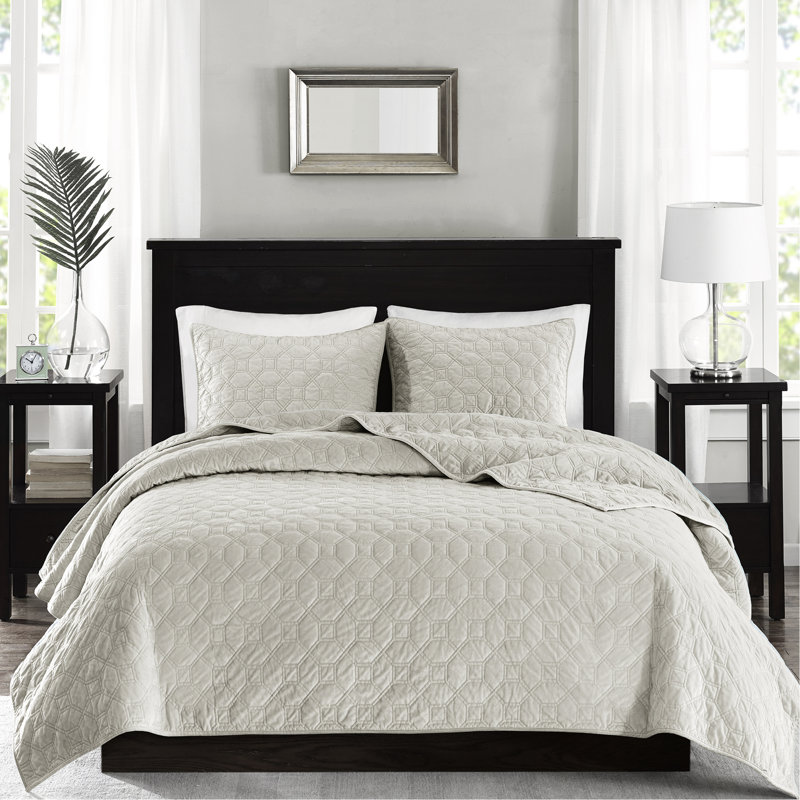 Ensemble de courtepointe en velours 3 pièces pour très grand / très grand lit, Courtepointe très grand + 2 taies décoratives