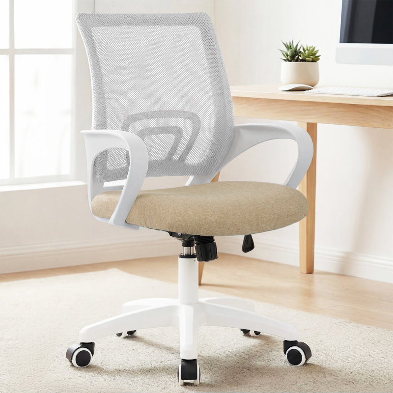 Chaise de bureau ergonomique en filet, Blanc / beige, 1 pièce