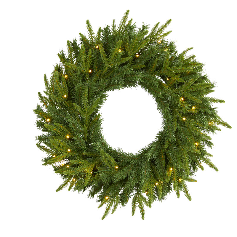 24'' Faux Pine Lighted Wreath