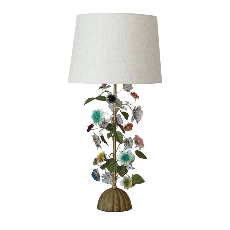 Lampe de table en métal Toleware, Green/Pink Small Flower