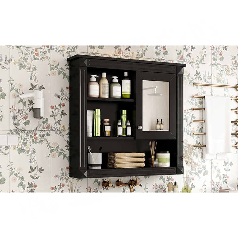 Armoire murale de salle de bain 32 po avec miroir, armoire à pharmacie murale avec 4 tablettes, armoire de rangement avec porte à miroir et tablettes réglables