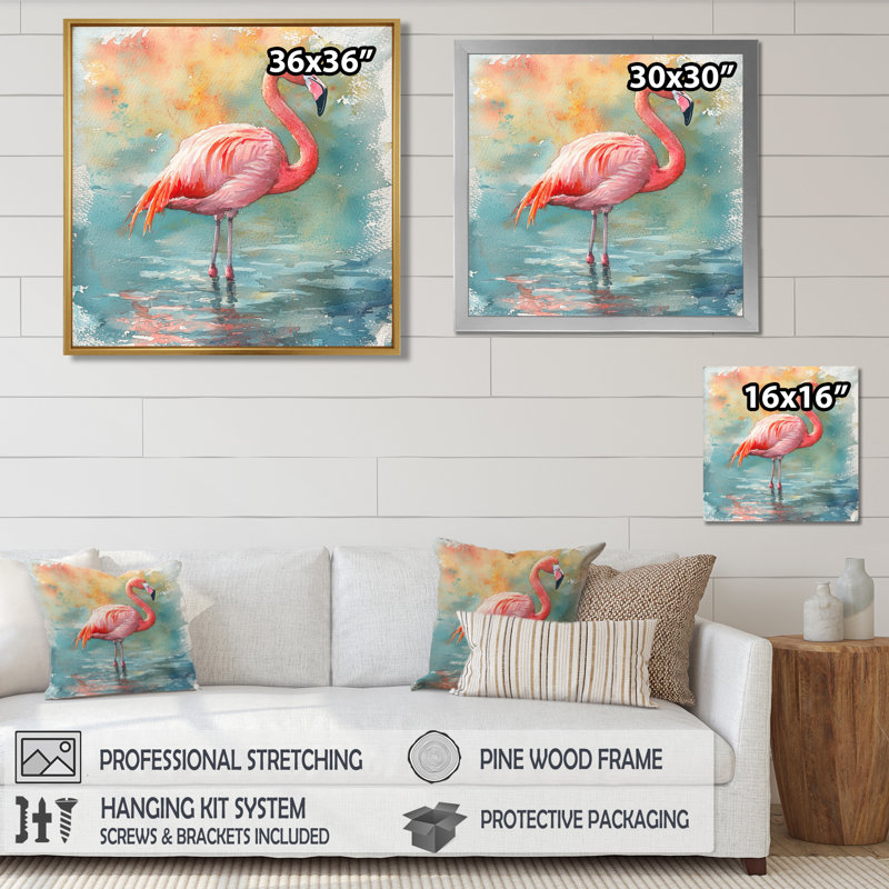 Chynthia Flamingo Grace - oiseau, art mural, Impression encadrée flottante, Noir, noir, noir, noir, H 16 po x l 16 po