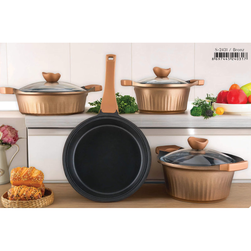 7 - Piece Non-Stick Cast Aluminum Cookware Set, Bronze