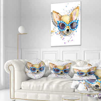 Mignon chiot avec des lunettes bleues - Coussin décoratif à imprimé animal