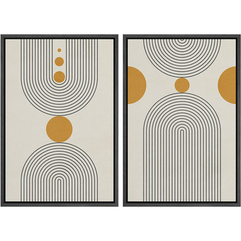 Style Mid-Century moderne Boho IDEA4WALL, reproduction d'art sur toile encadrée à pois jaunes, spirale géométrique, nature sauvage, illustrations, décoration rustique pour le salon, la chambre à coucher.