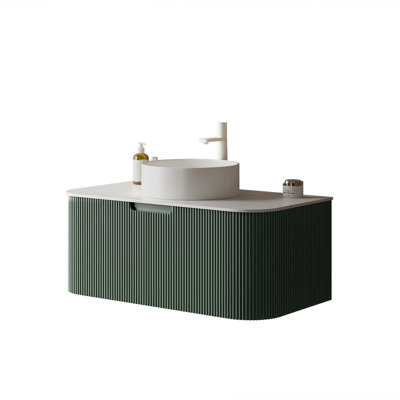 Meuble-lavabo suspendu de 61 cm avec tiroir de rangement et lavabo rond en céramique blanche