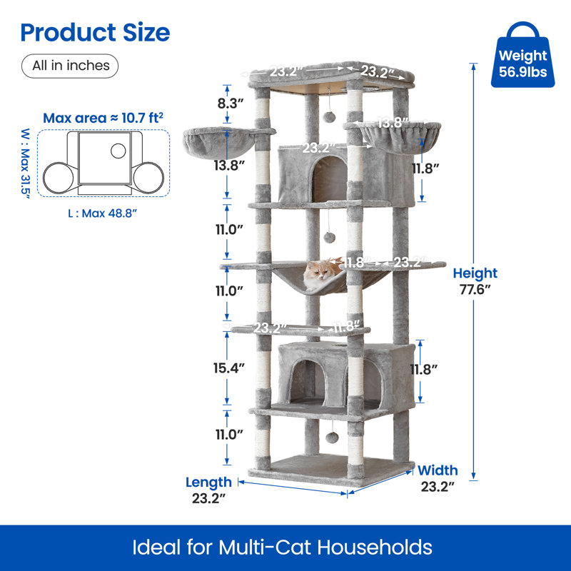 Danniela 77.6'' H Cat Tree, Light Gray