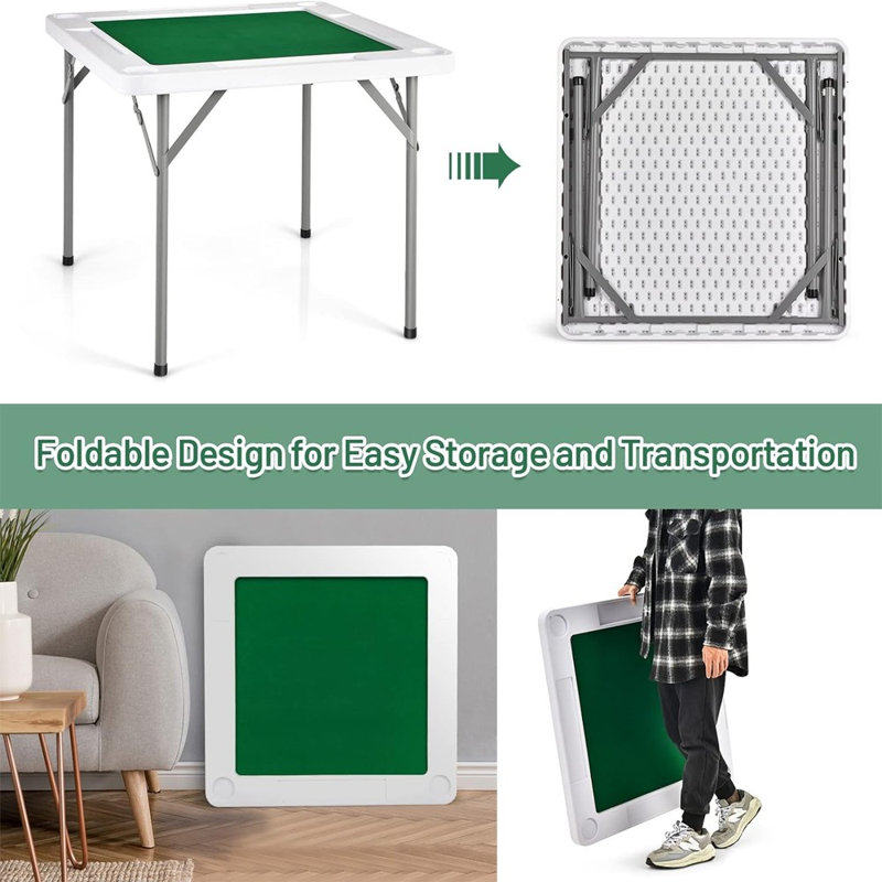 Bureau de camping carrée pliable 35 po Mahjong avec plateau en PVC résistant à l'usure