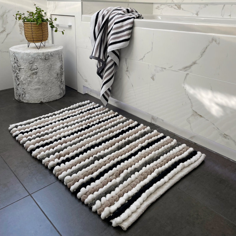 Alisbha Striped Chunky Bobble Bath Mat, Monochrome