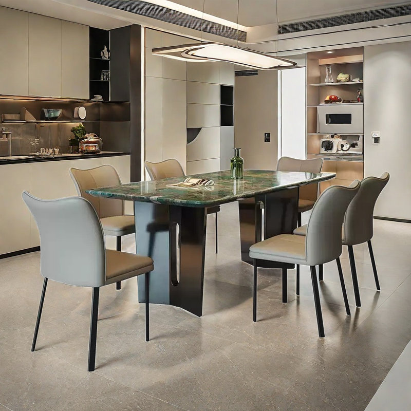 Ensemble de table de salle à manger luxueux minimaliste en faux marbre, H 29,5 po x L 63 po x l 31,5 po