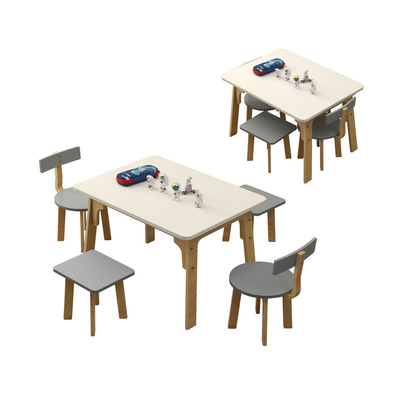 Ensemble de table pour tout-petits en bois et 4 chaises, ensemble de table d'activités pour enfants, Gris