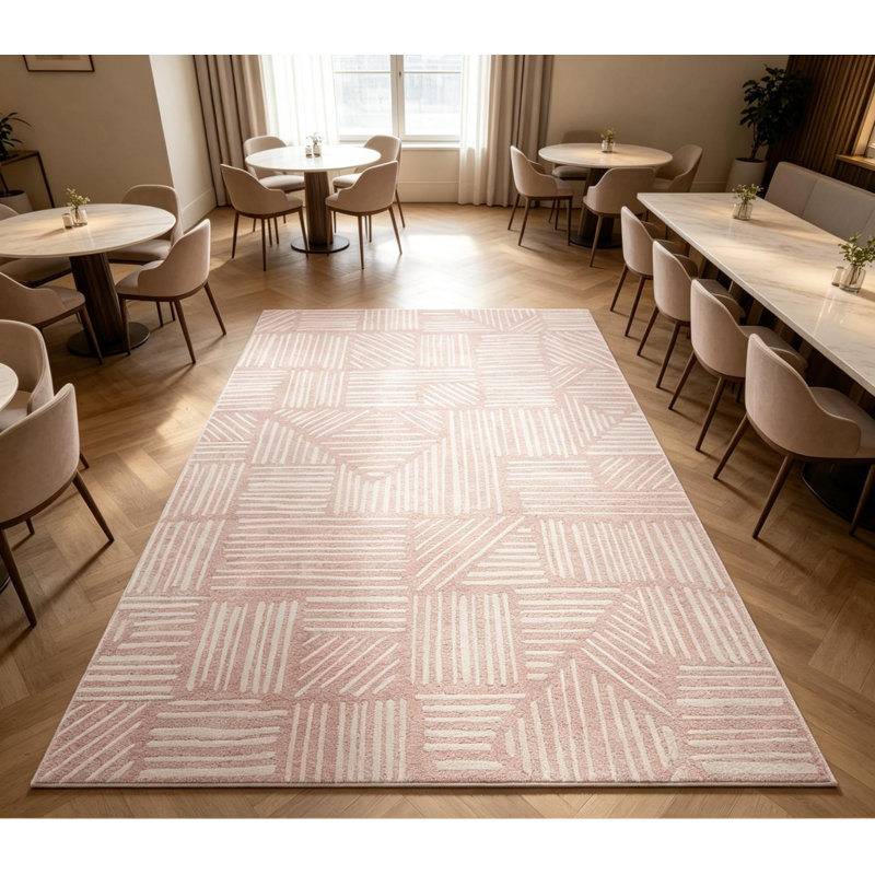 Tapis géométrique abstrait moderne lavable à la machine, tapis doux antidérapant à poils courts, Rose, 4 x 6 pi