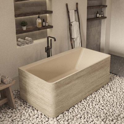 Baignoire rectangulaire rouge en pierre reconstituée