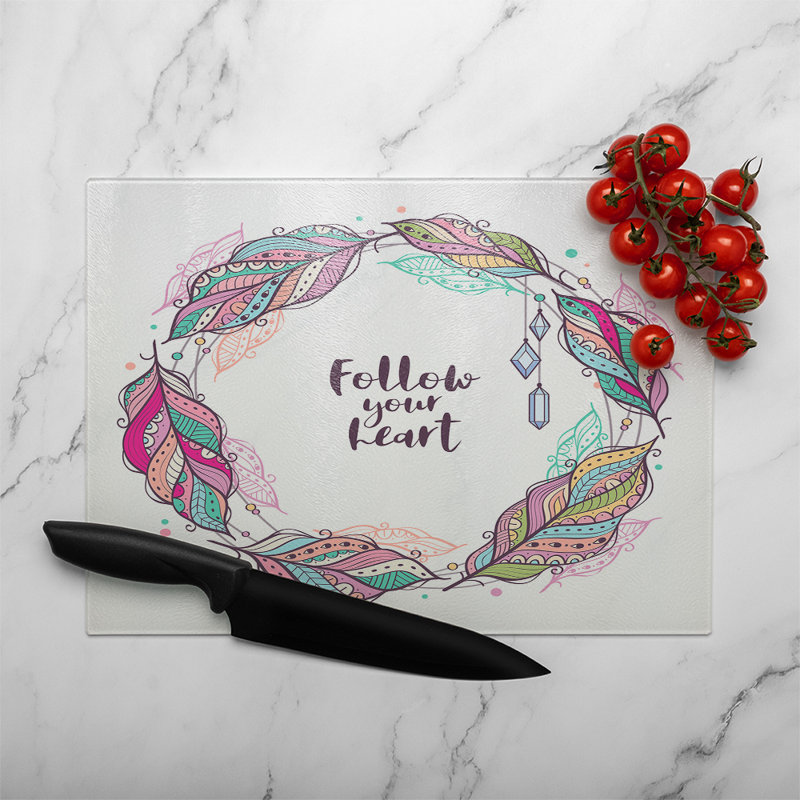 Follow Your Heart Glass Chopping Board, 40cm L x 28cm W