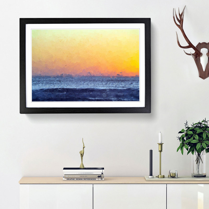 Orange Sunset - Framed Print, 48cm H x 65cm W x 2cm D, Black Framed