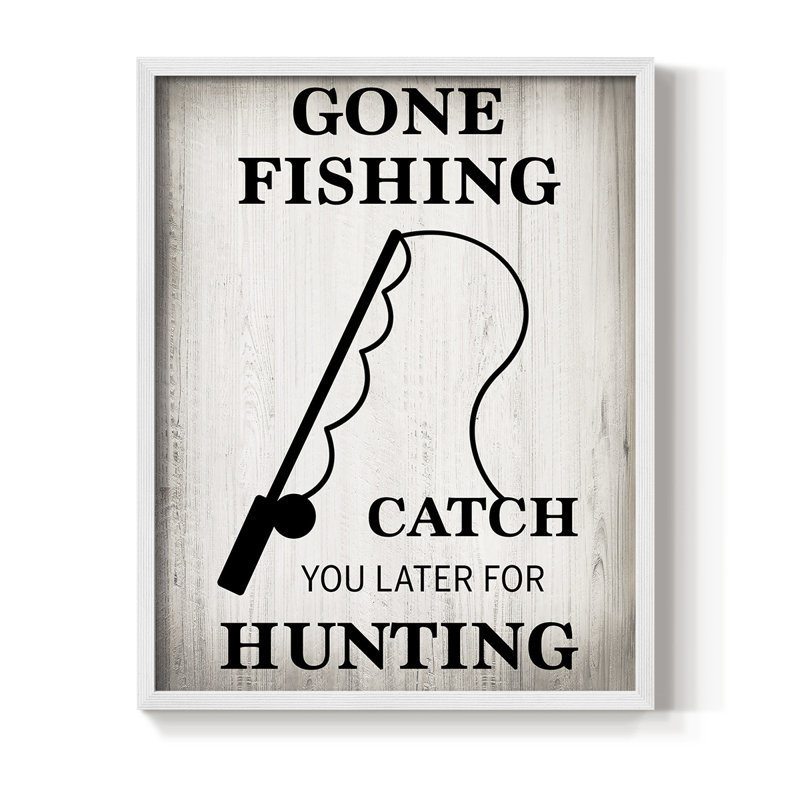 Gone Fishing Framed Print - Solid Wood, 30" H x 24" W, White