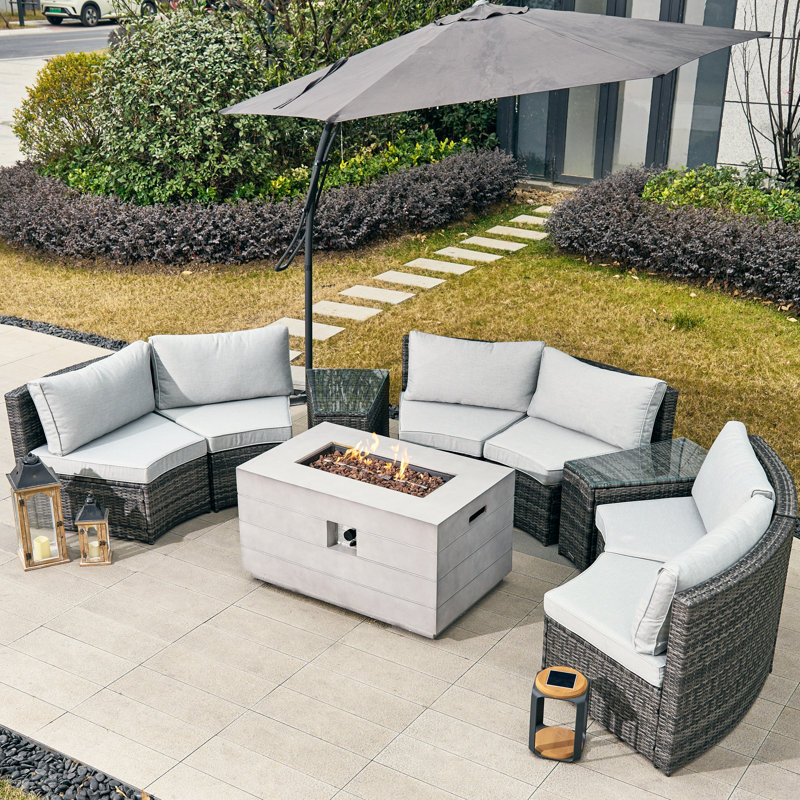 Apphi 6 - Person Outdoor Steel Wicker Fire Pit Conversation Set - Gray
