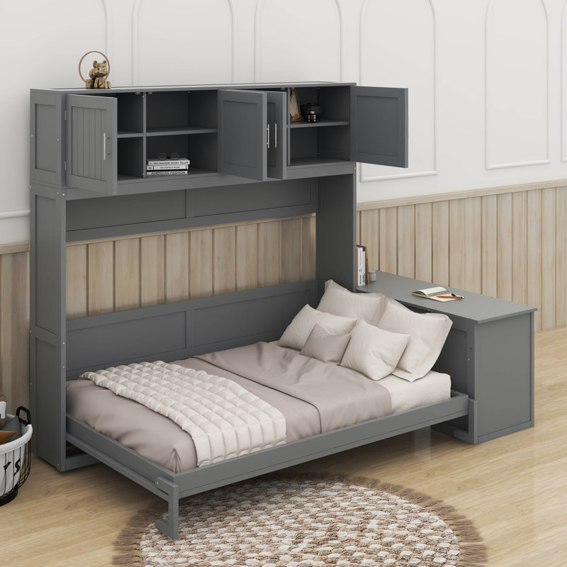 Grand lit escamotable avec bureau, tablettes et armoires