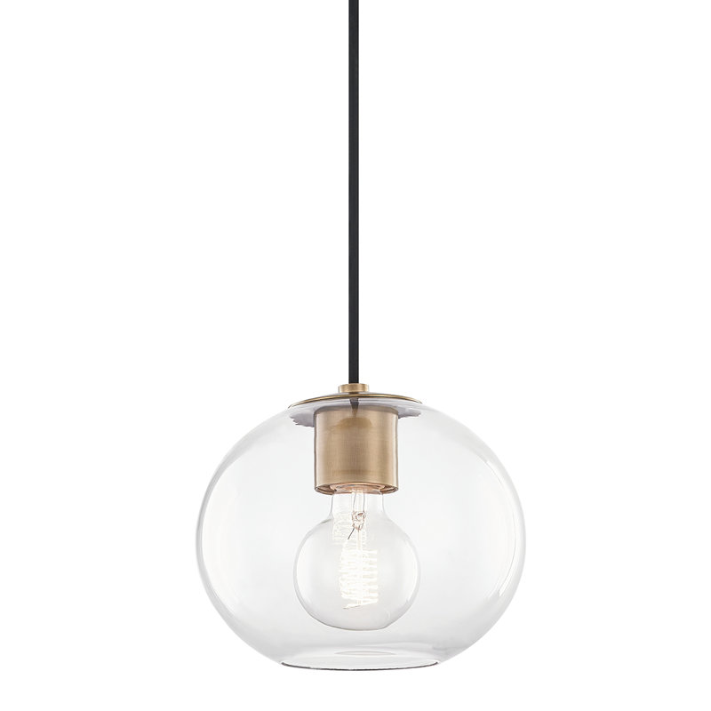 Aged Brass Globe Pendant Light with Clear Glass Shade