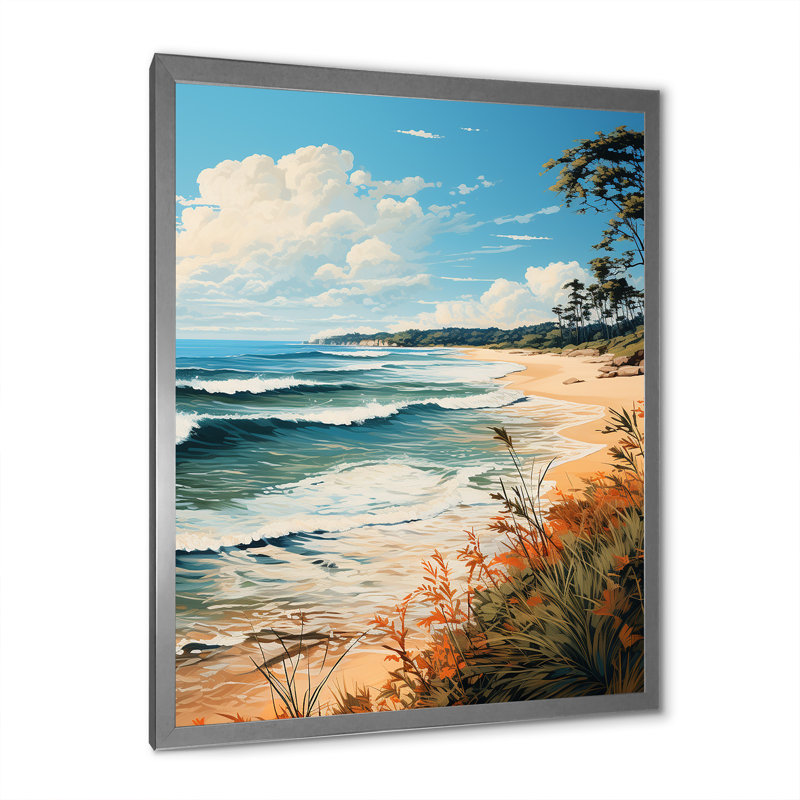 Plage tropicale paradisiaque - art mural plage, H 20 po x l 12 po x P 1 po, Cadre simple argenté
