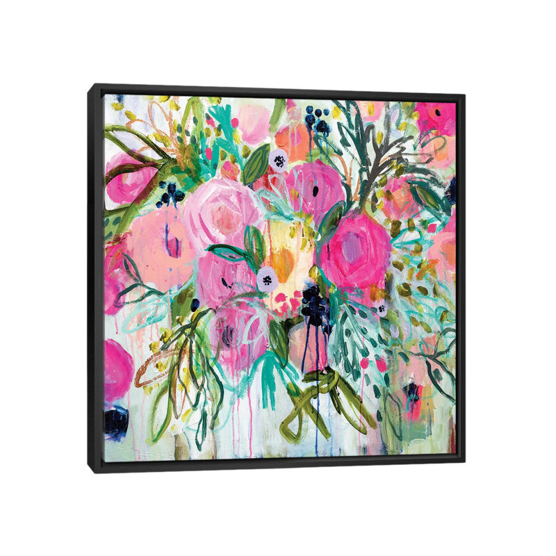 «Rose Burst», reproduction d'impression sur toile, H 18 po x l 18 po x P 1,5 po, Toile avec cadre noir, Pas de tapis