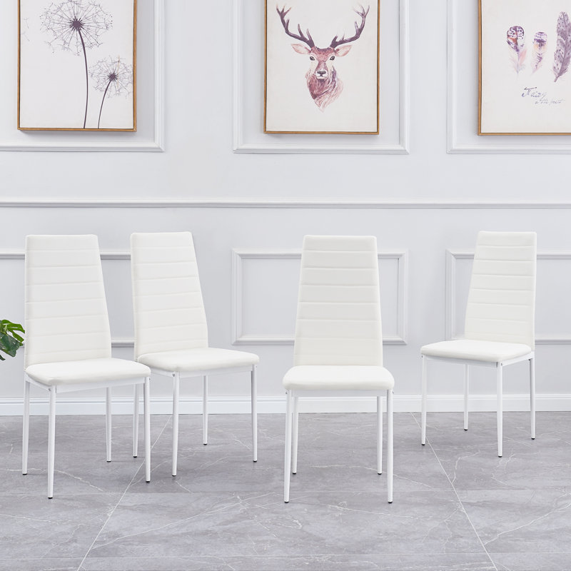Chaise de salle à manger, chaises de cuisine modernes Ebern Designs en PU avec pieds et structure en métal (noir), Blanc, 4