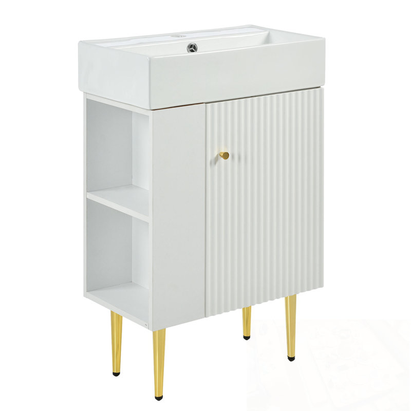 Bathroom vanity with Sink and left Side Storage, White