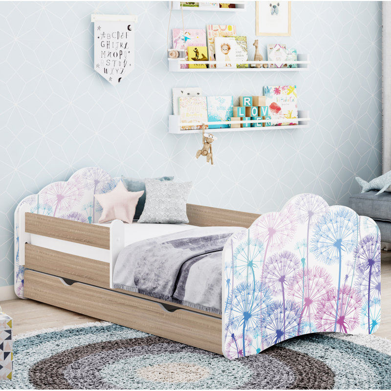 Racine European Toddler Bed Frame with Drawers, Sonoma Oak, 56.5 x 70 x 140cm