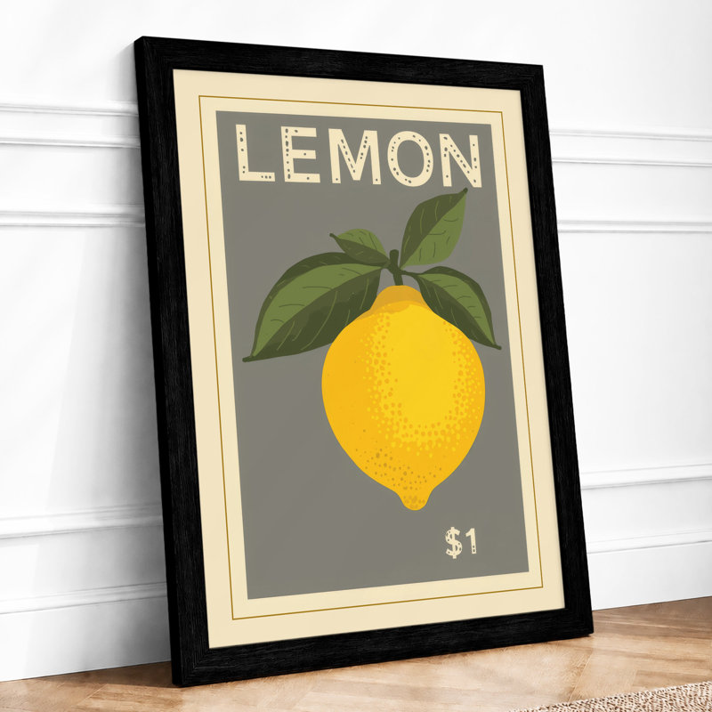 Lemon Price Label Retro - Framed Print, A3 - 42.0 x 29.7 cm, Black