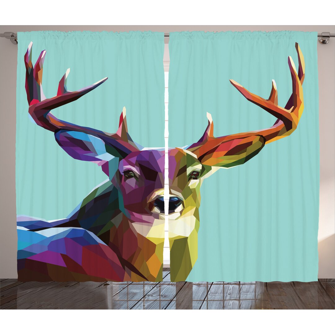 Rustikaler Vorhang, Retro Low Poly Deer, Bunt, Mehrfarbig