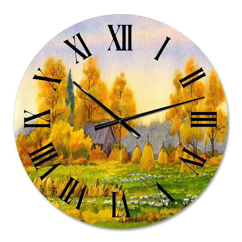 Horloge murale Haystacks On Orange Fields II - Lake House, Petit