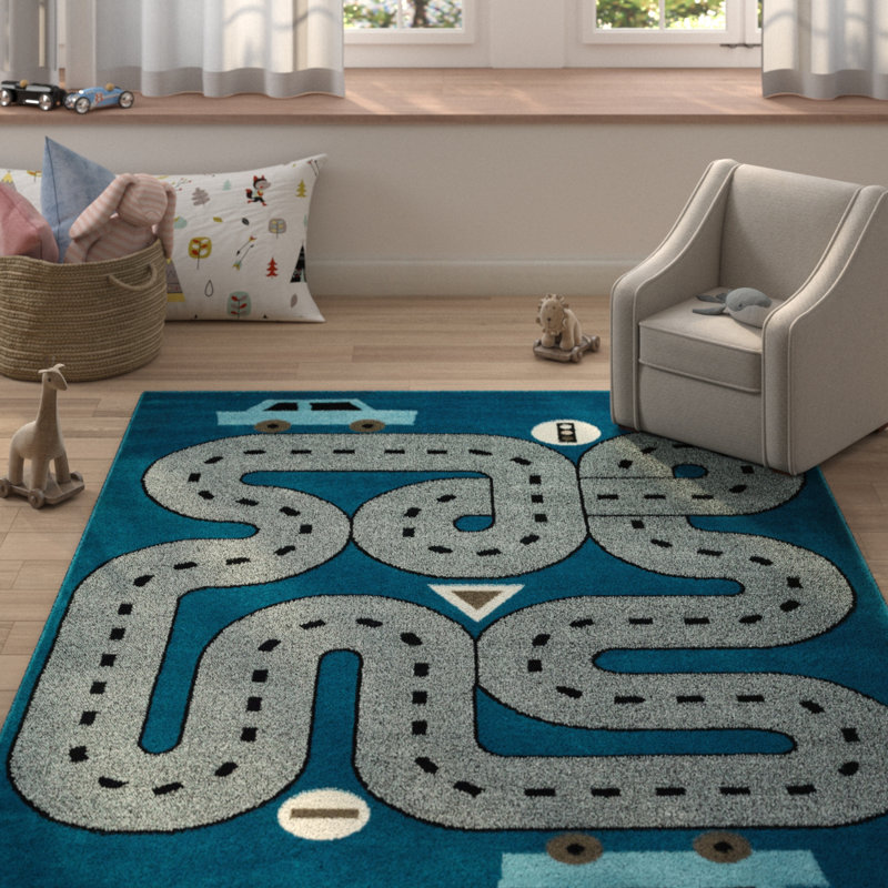 Bowie Playroom Geometric Rug, Rectangle 3'6" x 5'6", Gray/Blue