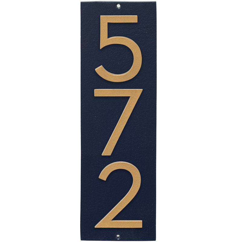 Plaque d’adresse murale sur 1 ligne flottante, Bleu marine, Or