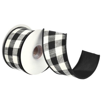 Black Cotton Checks Double Fused Taffeta Back Ribbon.