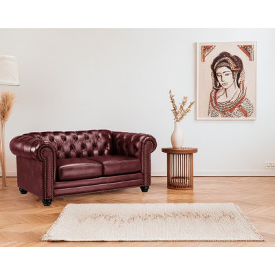 Ornellas 70" Leather Rolled Arm Chesterfield Loveseat