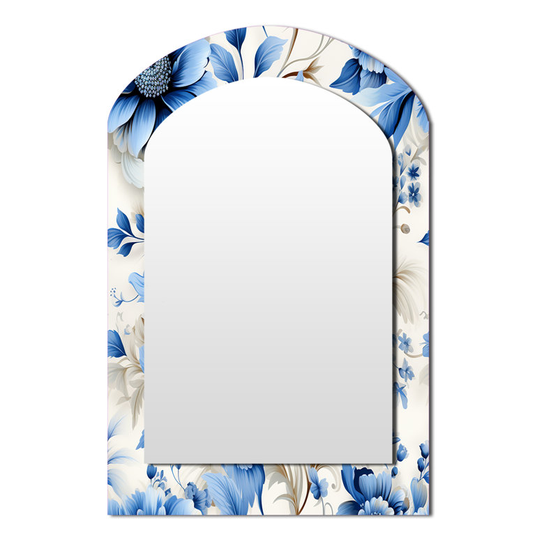 Motif victorien complexe de dentelle cobalt complexe - Miroir décoratif floral sur métal, 43 po x 33 po